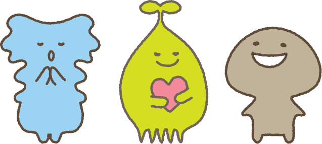 生食ドリーム46の海藻・野菜・キノコキャラクター横並び